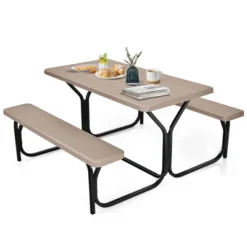 Costway Picnic Table Bench Set Outdoor Camping Backyard Garden Patio Party All Weather Gray/Green -Costway GUEST 08b56878 9adb 49d8 a5d3 405d7db984c6
