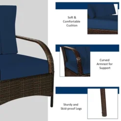 Costway 3 PCS Patio Rattan Furniture Set Coffee Table & 2 Rattan Chair W/Navy Cushions -Costway GUEST 08bcd2d4 abdb 4aec ad93 6fa5947a02c5