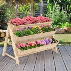 Costway 3 Tier Wooden Vertical Raised Garden Bed W/Storage Shelf, Side Hook & Liners -Costway GUEST 09003dba e91d 453b 8856 0f8a82a3fb19