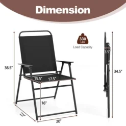 Costway 2pcs Patio Folding Chairs Dining Armrest Backrest Outdoor Portable Gray/Black -Costway GUEST 0933f6d4 2022 464e a4be 14a503d0cfd4