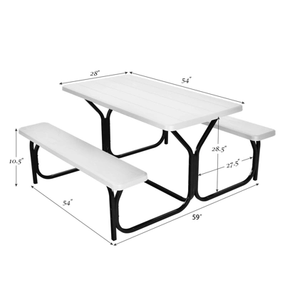 Costway Picnic Table Bench Set Outdoor Backyard Patio Garden Party Dining All Weather White 7 Costway Picnic Table Bench Set Outdoor Backyard Patio Garden Party Dining All Weather White - Image 5