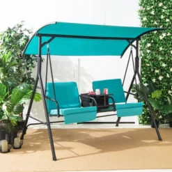 Costway 2-Person Canopy Porch Swing Padded Chair Cooler Bag Rotatable Tray TurquoiseBeigeBlack -Costway GUEST 097e4a15 182d 4023 9c9c ed5fcb169ebd