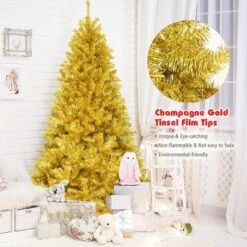 Costway 7.5Ft Hinged Unlit Artificial Tinsel Christmas Tree Holiday,Silver ,Gold -Costway GUEST 097e5a85 b16e 42e0 b025 968111599f46