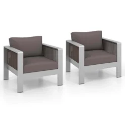 Costway 2 PCS Aluminum Single Sofa Outdoor Furniture Set With Thick Back & Seat Cushions Grey -Costway GUEST 098fba33 386a 40bc adb7 a82a9e07a1c2
