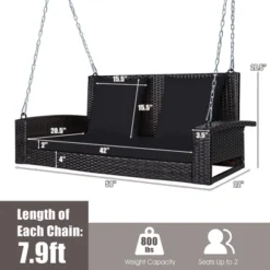 Costway 2-Person Patio Rattan Hanging Porch Swing Bench Chair Cushion BeigeBlackRedTurquoise -Costway GUEST 09e2bf88 bd53 4bf0 a8a5 5b6615cbfd61