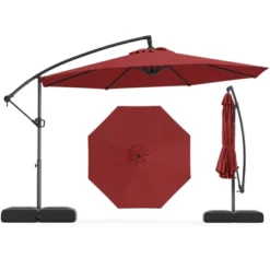 Costway 10 FT Offset Hanging Umbrella With Base Patio Cantilever Umbrella 360° Rotation Brown/Turquoise/Beige/Gray/Red -Costway GUEST 09e45f23 e105 42b6 b96b f0285b8a8712