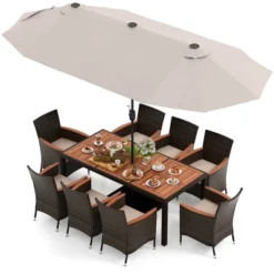 Costway 11 PCS Patio Dining Set With 15ft Double-Sided Patio Umbrella (Base Included) Beige/Coffee/Navy/Orange/Wine/Grey -Costway GUEST 0a03d53d ef2a 495a bcfd 40f69dbf6aa3