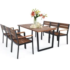 Costway 7PCS Patented Patio Dining Chair Table Set Acacia Wood Backyard W/Umbrella Hole -Costway GUEST 0a08315e 24bc 4c1f b11f 8d74240289a4