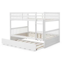 Costway Full Over Full Bunk Bed Platform Wood Bed W/ Trundle & Ladder Rail Brown/White -Costway GUEST 0a3d3ea6 93f6 45fc 9328 c9f6cc7e3ac7