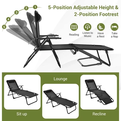 Costway 3pcs Patio Folding Chaise Lounge Chair PVC Tabletop Set Outdoor Portable Beach 9 Costway 3pcs Patio Folding Chaise Lounge Chair PVC Tabletop Set Outdoor Portable Beach - Image 7