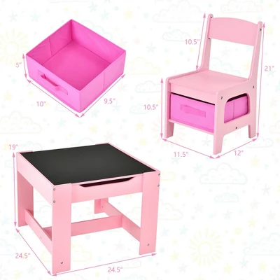 Costway 3 In 1 Wood Activity Table Chair Set W/Storage Box Pink 3 Costway 3 In 1 Wood Activity Table Chair Set W/Storage Box Pink