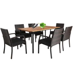 Costway 7PCS Patio Rattan Dining Chair Table Set With Cushion Umbrella Hole Black/Navy -Costway GUEST 0aff5dfd 0251 404c a96d 29db50c4e60f