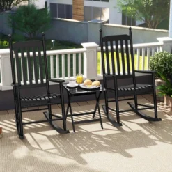 Costway Outdoor Wooden Rocking Chair With Solid Rocking Base Slatted Seat & Back Patio Black/Brown/White -Costway GUEST 0b96ceab 565e 48fc a3a1 2fba21c017ef