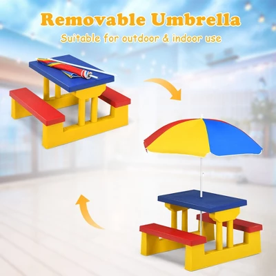 Costway Kids Picnic Table Set W/Removable Umbrella Indoor Outdoor Garden Patio 8 Costway Kids Picnic Table Set W/Removable Umbrella Indoor Outdoor Garden Patio - Image 6