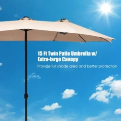 Costway 15Ft Patio Double-Sided Solar LED Market Umbrella Crank BeigeTanOrangeBurgundy -Costway GUEST 0c1b6609 7091 4d93 9e08 751f301447f7