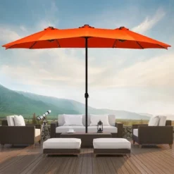 Costway 15Ft Patio Double-Sided Solar LED Market Umbrella Crank BeigeTanOrangeBurgundy -Costway GUEST 0c968847 8a7f 4277 b052 413a24baaef5