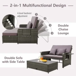 Costway Patio Rattan Daybed Set Wicker Loveseat Sofa With Ottoman & Retractable Side Tray -Costway GUEST 0ca57ec7 28bc 49be 92ed aeb51fd498eb