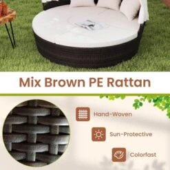 Costway Patio Round Daybed PE Rattan Cushioned Sectional Seating With Retractable Canopy -Costway GUEST 0d05ab9b fc22 4895 a47a 584ac7427ae7