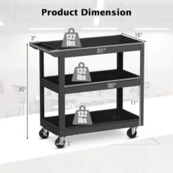 Costway 3-Tier Metal Utility Cart 400 Lbs Storage Service Trolley Tool Storage Black -Costway GUEST 0d377785 0680 4777 ad9f 6b5b04a8a0dd