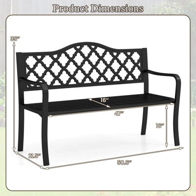 Costway 50.5" Patio Bench Slatted Metal Garden Bench For 2-3 People Park-Style Loveseat 4 Costway 50.5" Patio Bench Slatted Metal Garden Bench For 2-3 People Park-Style Loveseat - Image 2