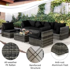 Costway 7PCS Patio Rattan Furniture Set Sectional Sofa Garden Black Cushion -Costway GUEST 0da17900 2993 4251 8e6f 9578fd3302c2