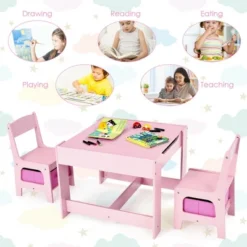 Costway 3 In 1 Kids Wood Table Chairs Set W/ Storage Box Blackboard Drawing Pink -Costway GUEST 0db6516e bb05 4ee9 b38d 6f7ab8a6f273 1