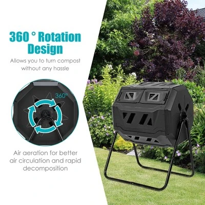 Costway Tumbling Composter 40 Gallon Garden Rotating Compost Bin With Dual Chamber Black/Green 9 Costway Tumbling Composter 40 Gallon Garden Rotating Compost Bin With Dual Chamber Black/Green - Image 7
