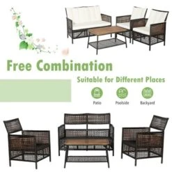 Costway 8PCS Patio Rattan Furniture Set Cushioned Chairs Wood Table Top W/Shelf -Costway GUEST 0df509d2 61cc 4881 bc47 635f1d12b7fe