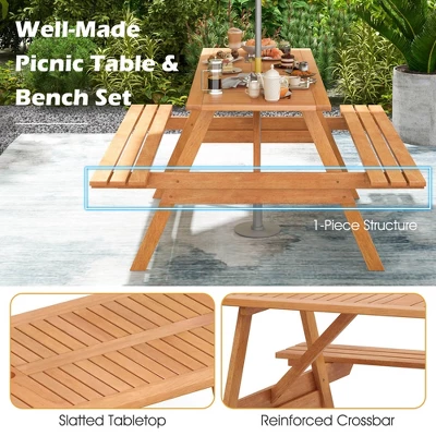 Costway 6 Person Picnic Table Set With Patio Table 2 Built-in Benches 2" Umbrella Hole 10 Costway 6 Person Picnic Table Set With Patio Table 2 Built-in Benches 2" Umbrella Hole - Image 8