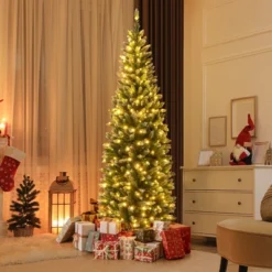 Costway 6FT/9FT Pre-Lit Christmas Tree Hinged Slim Pencil Xmas With 250/500 LED Lights -Costway GUEST 0e219ec3 5206 4538 ae69 954bd0ced314