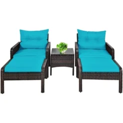 Costway 5 PCS Patio Rattan Furniture Set Sofa Ottoman Table Cushioned Turquoise 17 Costway 5 PCS Patio Rattan Furniture Set Sofa Ottoman Table Cushioned Turquoise -Costway GUEST 0e27935f df73 4c60 8507 bdb441e60464