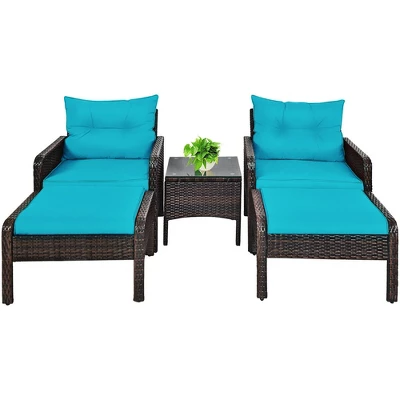 Costway 5 PCS Patio Rattan Furniture Set Sofa Ottoman Table Cushioned Turquoise 9 Costway 5 PCS Patio Rattan Furniture Set Sofa Ottoman Table Cushioned Turquoise - Image 7
