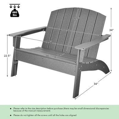 Costway 2PCS Patio Adirondack Chair Loveseat Bench HDPE Weather Resistant Grey 4 Costway 2PCS Patio Adirondack Chair Loveseat Bench HDPE Weather Resistant Grey - Image 2