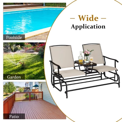 Costway 2 Person Patio Double Glider Steel Frame Loveseat Rocking With Center Table 8 Costway 2 Person Patio Double Glider Steel Frame Loveseat Rocking With Center Table - Image 6
