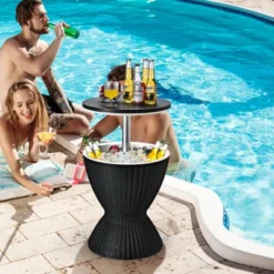 Costway 8 Gallon 3 In 1 Patio Rattan Cooler Bar Table Adjust Ice Bucket BrownBlack 22 Costway 8 Gallon 3 In 1 Patio Rattan Cooler Bar Table Adjust Ice Bucket BrownBlack -Costway GUEST 0f016a74 309f 4402 b365 9f44fddcbd77