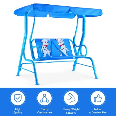 Costway Kids Patio Swing Chair Children Porch Bench Canopy 2 Person Yard Furniture Blue 9 Costway Kids Patio Swing Chair Children Porch Bench Canopy 2 Person Yard Furniture Blue - Image 7