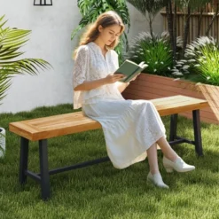 Costway 63" Long Outdoor Acacia Wood Bench Seats Up To 3 Persons For Garden Porch -Costway GUEST 0f18dce2 7efa 4994 b74f 4e749b4a60ea