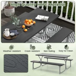 Costway 6 FT Picnic Table Bench Set Outdoor Dining Table & 2 Benches With Metal Frame Green/White/Black/Grey -Costway GUEST 0f7cbb14 3199 405b 8294 76d3ae0ce774