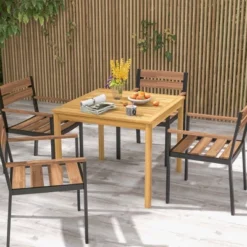 Costway Patio Dining Table Acacia Wood Square Outdoor Bistro With 1.9'' Umbrella Hole Yard -Costway GUEST 0f8da637 aaa4 41dc 81e0 c46f007f11bc