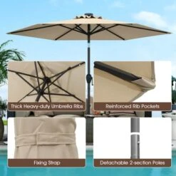 Costway 7.5 Ft Solar Powered Patio Umbrella With LED Lights Push Button Tilt Crank Handle Beige/Gray/Navy/Black/Brown/Red -Costway GUEST 0fed1123 6b83 4fcf ac47 eaa93958fa89