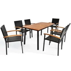Costway 7 PCS Patio Rattan Dining Set Acacia Wood Table Top Stackable Chair -Costway GUEST 10064072 8b4c 43e5 b175 44bbf8cefef2