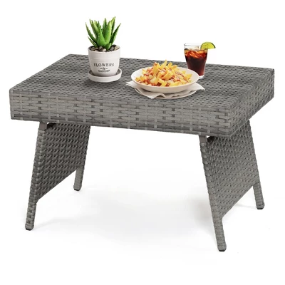 Costway Patio Folding Rattan Wicker Side Table End Coffee Table Portable Garden Mix Grey 3 Costway Patio Folding Rattan Wicker Side Table End Coffee Table Portable Garden Mix Grey