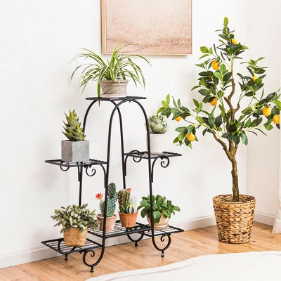 Costway 6 Tier Flower Pot Holder Metal Vertical Shelves Corner Plants Display Rack 4 Costway 6 Tier Flower Pot Holder Metal Vertical Shelves Corner Plants Display Rack - Image 2