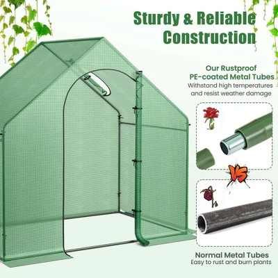Costway 6 X 3 X 5.5FT Mini Walk-in Greenhouse With PE Cover Rustproof PE-Coated Metal Frame 7 Costway 6 X 3 X 5.5FT Mini Walk-in Greenhouse With PE Cover Rustproof PE-Coated Metal Frame - Image 5