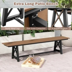 Costway 1/2 PCS Patio 72 " Extra Long Bench Outdoor Long Chair For 4 Weatherproof HDPE Seat Brown -Costway GUEST 104b0964 7e92 4dab 9b12 026c03748411