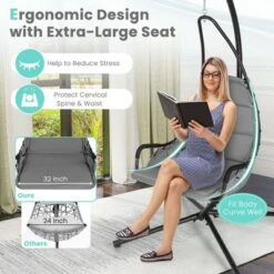 Costway Swing Chair With Stand Extra-wide And Cushioned Seat Outdoor Indoor Hanging Chair Grey/Beige 16 Costway Swing Chair With Stand Extra-wide And Cushioned Seat Outdoor Indoor Hanging Chair Grey/Beige -Costway GUEST 104d28ef ed6f 4210 be7f e0694e126f64