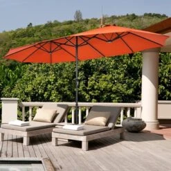 15FT Double-Sided Twin Patio Umbrella Sun Shade Outdoor Crank Market Base Beige/Coffee/Grey/Orange/Navy/Turquoise/Wine -Costway GUEST 10dc9562 15f2 4c5b a126 24ebb9c17909