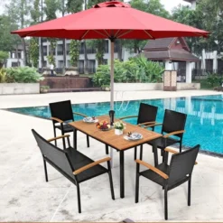 Costway 55'' Patio Rattan Dining Table Acacia Wood Table Top Umbrella Hole -Costway GUEST 10fdba28 acc7 4374 8eb6 13b25b3684a0