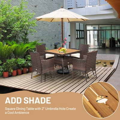 Costway 5PCS Patio Rattan Dining Furniture Set Arm Chair Wooden Table Top 5 Costway 5PCS Patio Rattan Dining Furniture Set Arm Chair Wooden Table Top - Image 3
