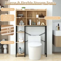 Costway Over The Toilet Storage Cabinet Space-saving Toilet Organizer With PE Rattan Door -Costway GUEST 118c9368 db7b 4164 920d e0218ffd3d24